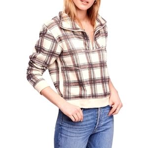 Free People Why Not Plaid quarter zip pullover S